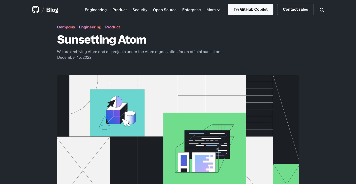 エディタのAtomは2022年12月15日に開発終了