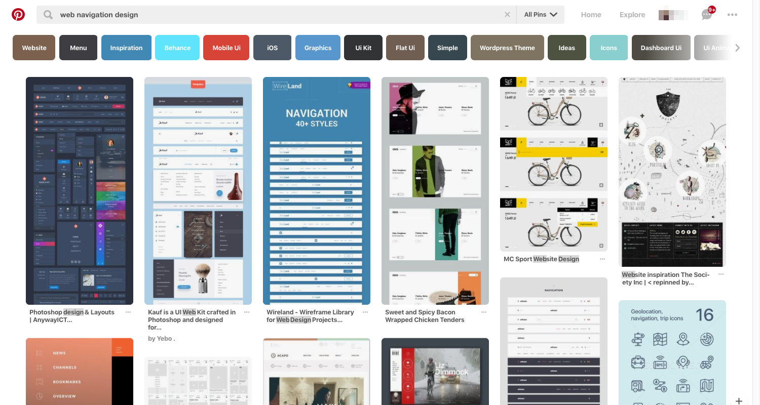 Pinterest - web navigation design