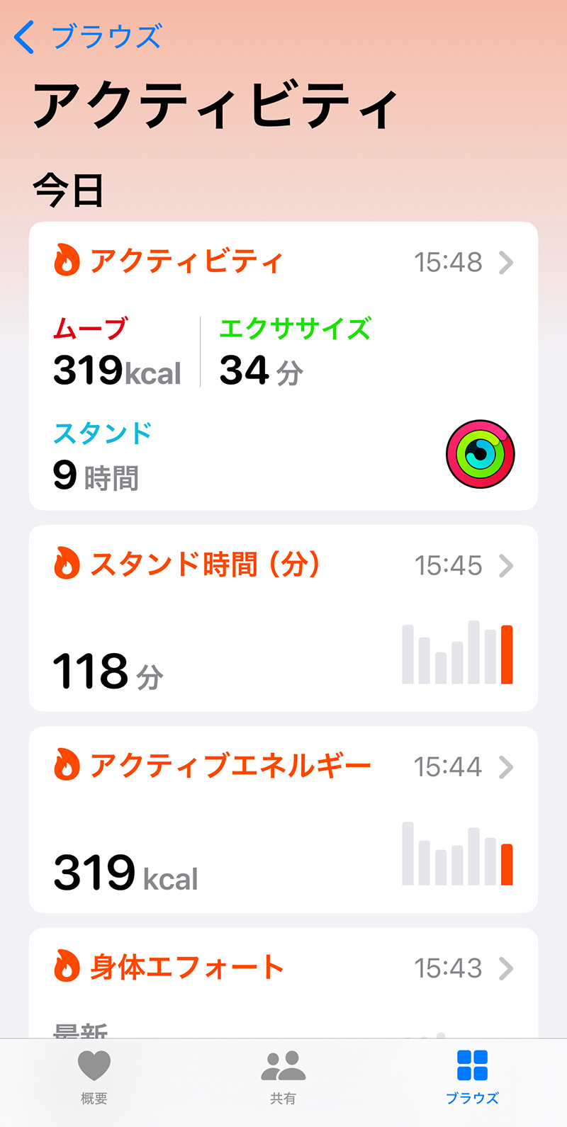 iOSアプリ「ヘルスケア」｜アクティビティ
