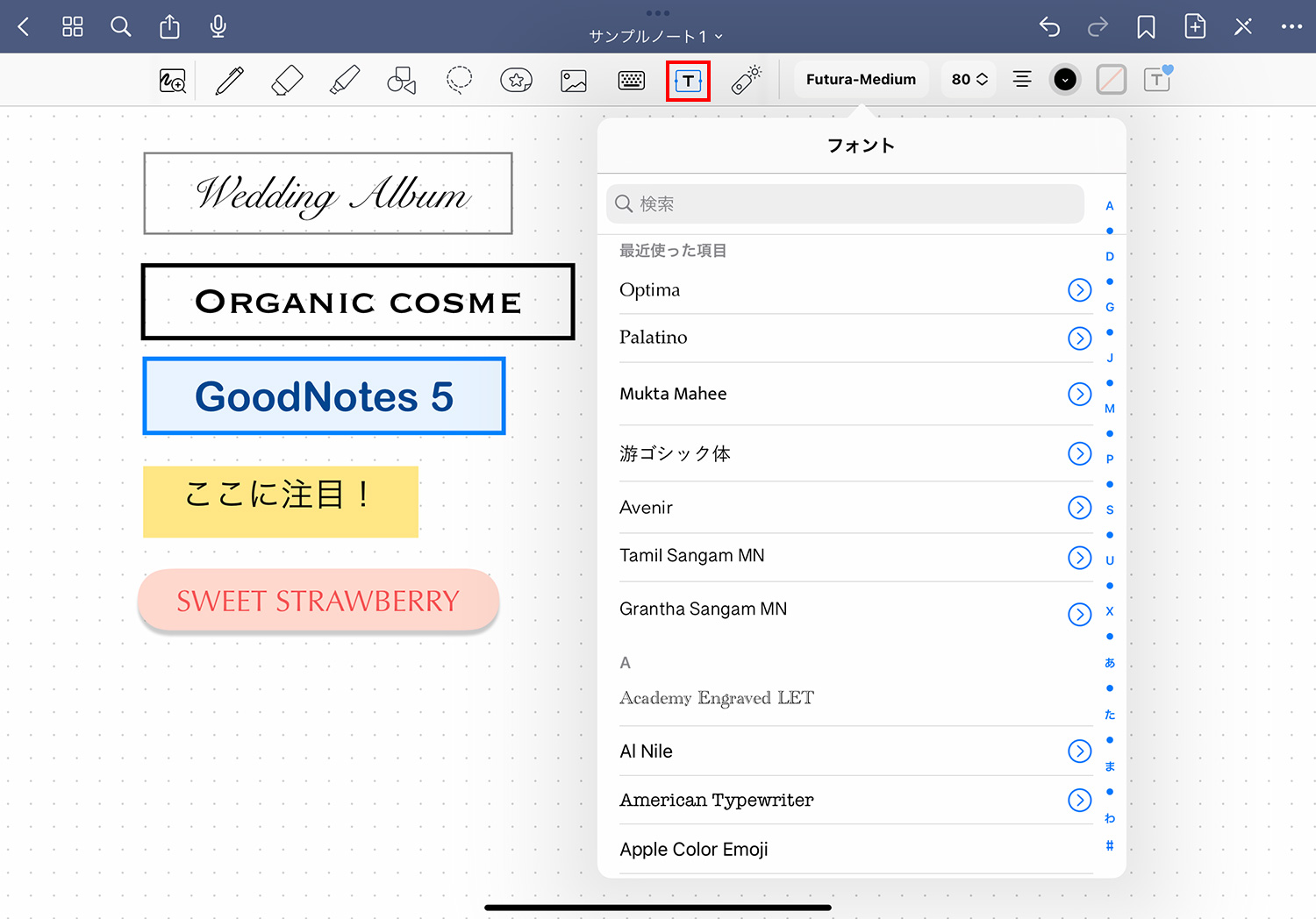 GoodNotes 5 -テキストツールの解説（フォントの変更）