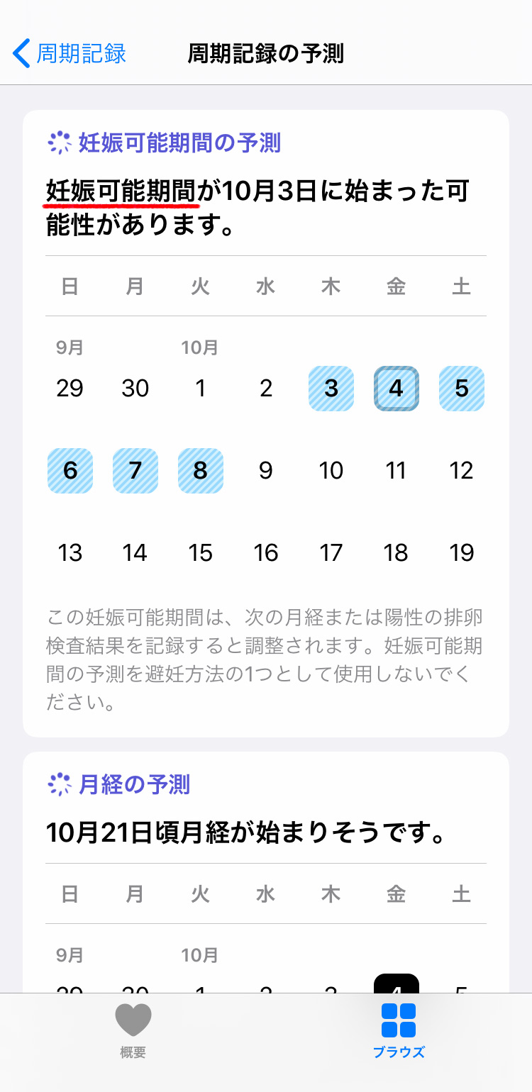 iPhone 周期記録で月経周期を確認する