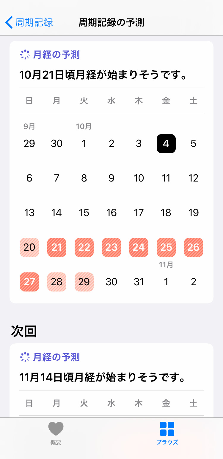 iPhone 周期記録で月経を予測する