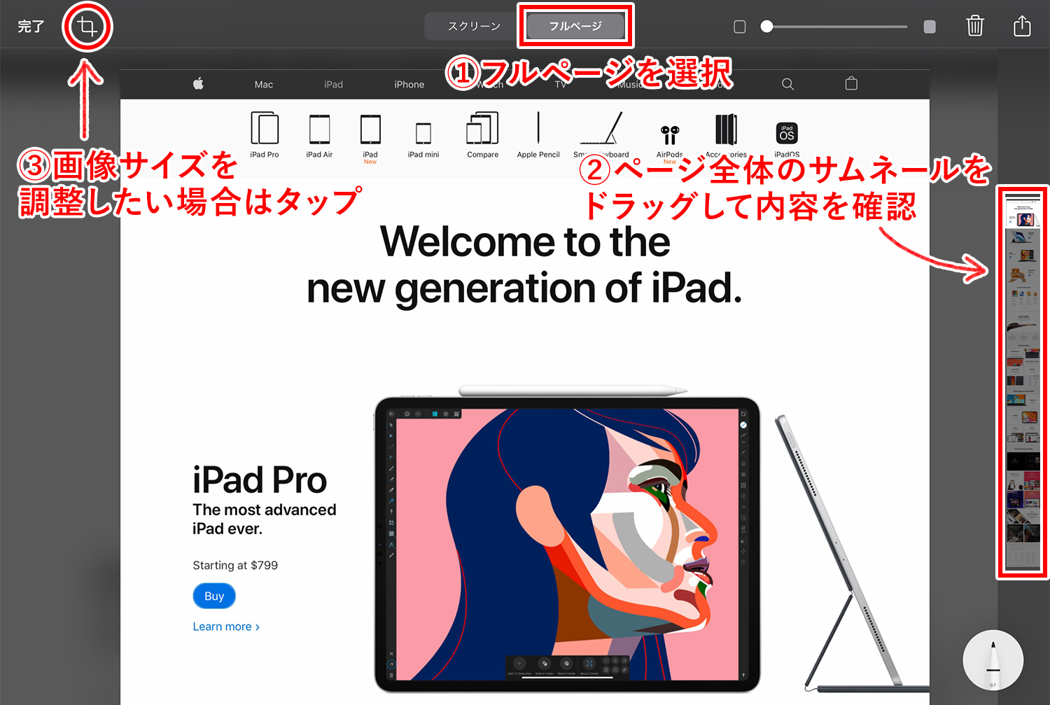 iPadでWebページ全体（フルページ）のスクリーンショットを撮る方法