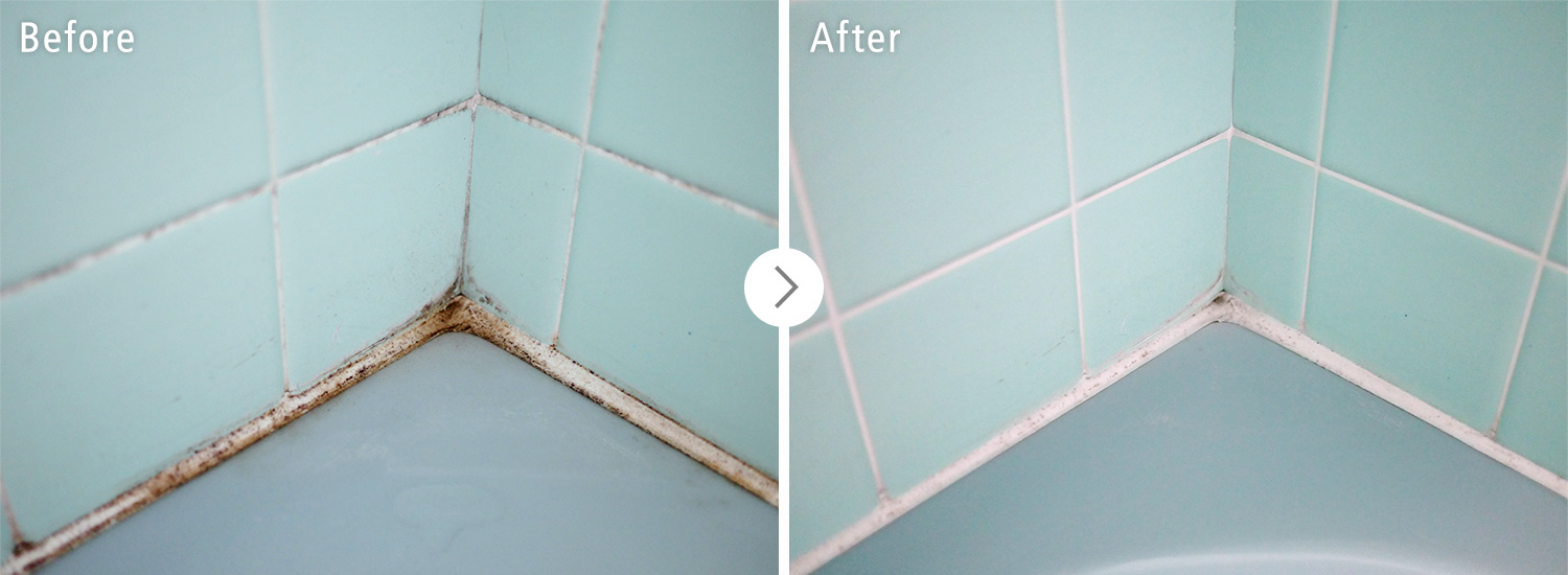 おそうじ本舗の浴室クリーンニング：浴槽とタイルの壁のカビ・汚れ ビフォーアフター（Before After）