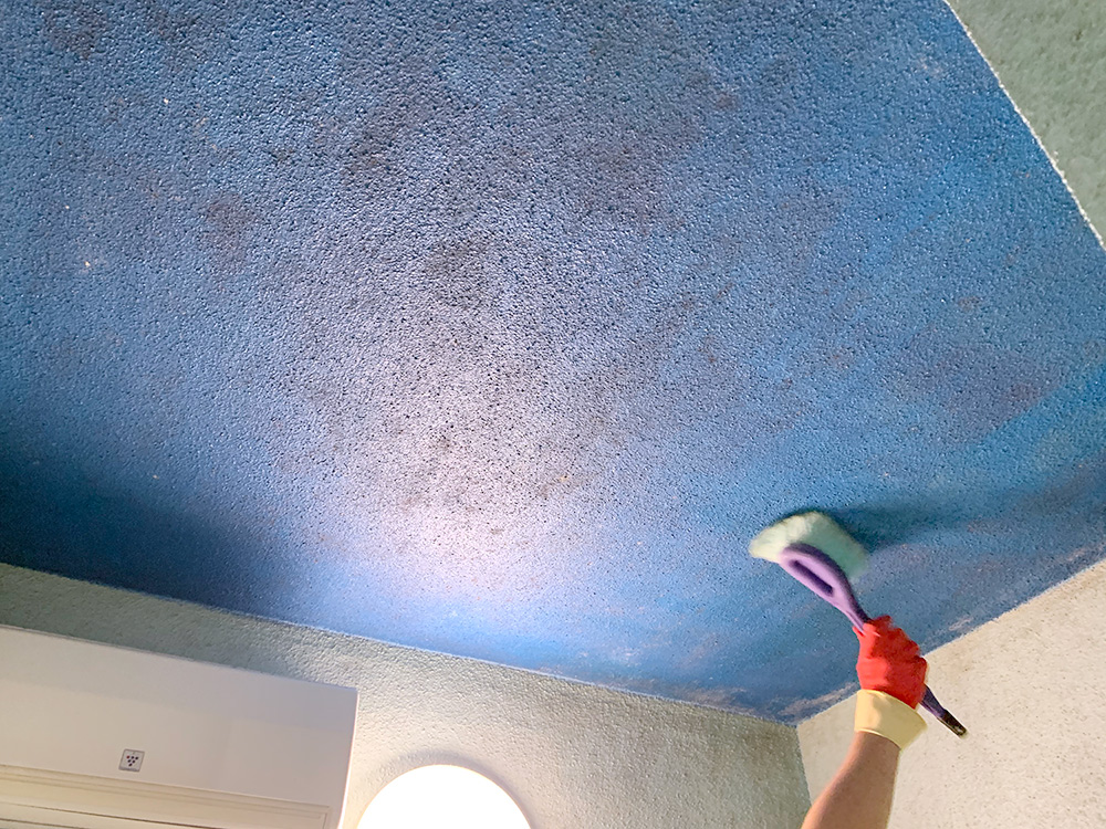 おそうじ本舗の浴室クリーンニング：天井の掃除風景