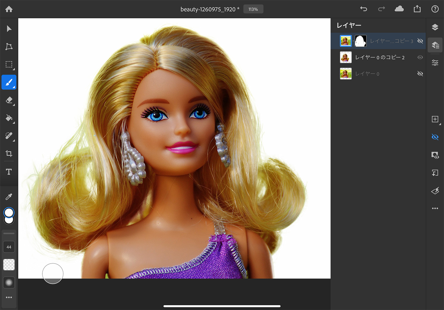iPad版Photoshop「境界線調整ツール」で髪の毛を切り抜く