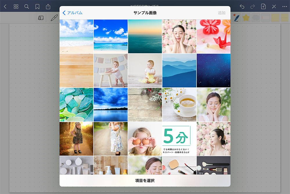 GoodNotes 5 要素ツール(Elements tool) コレクションにiPad内の写真アプリから画像を追加する