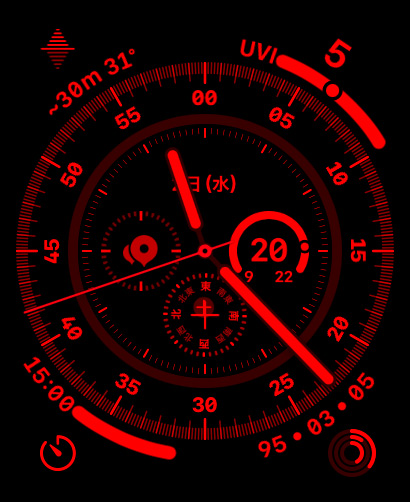 Apple Watch Ultra - ナイトモードを採用したウェイファインダー文字盤