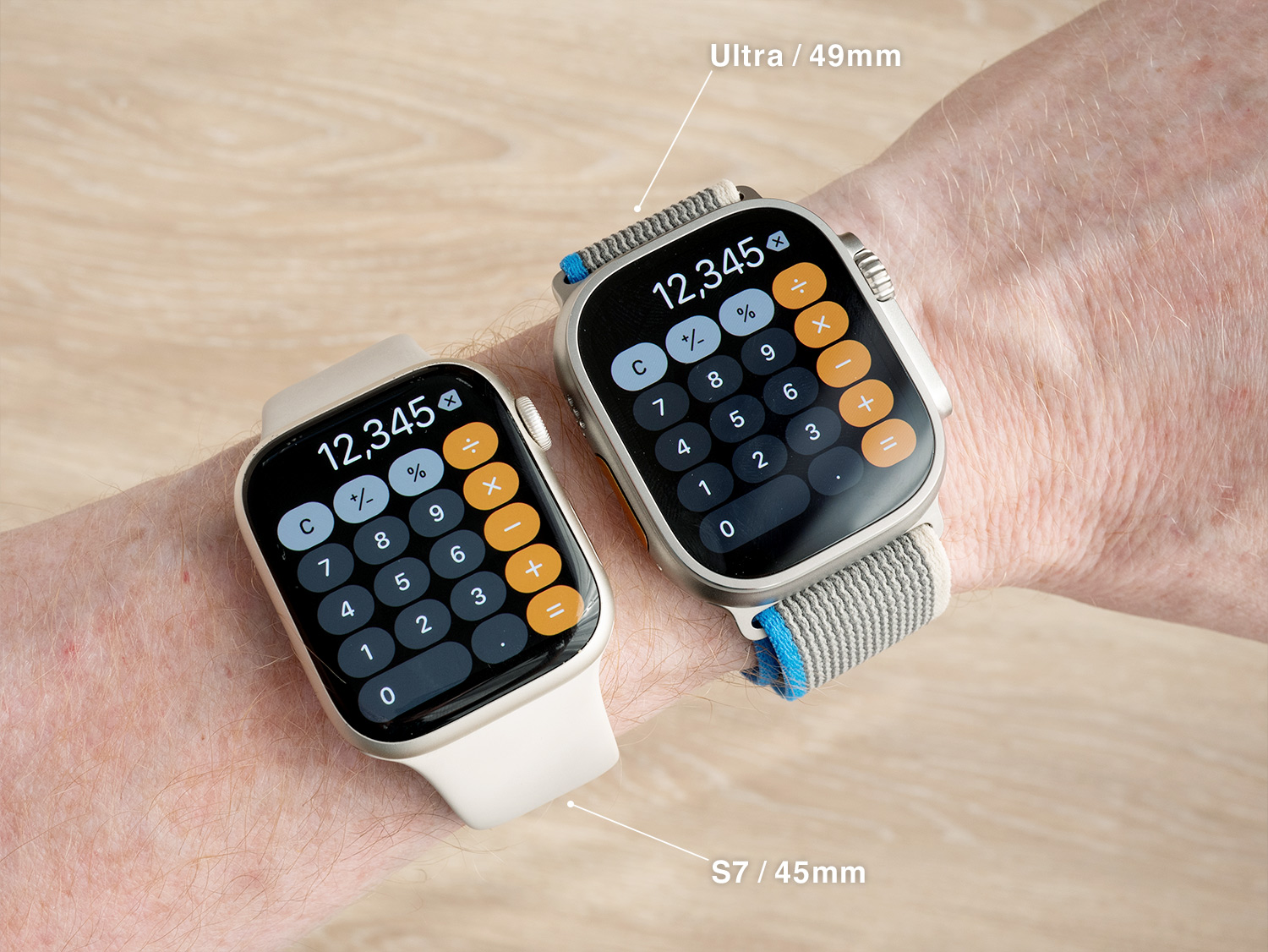 Apple Watch Ultra 49mmと45mmのサイズを比較（男性が着用・計算機）