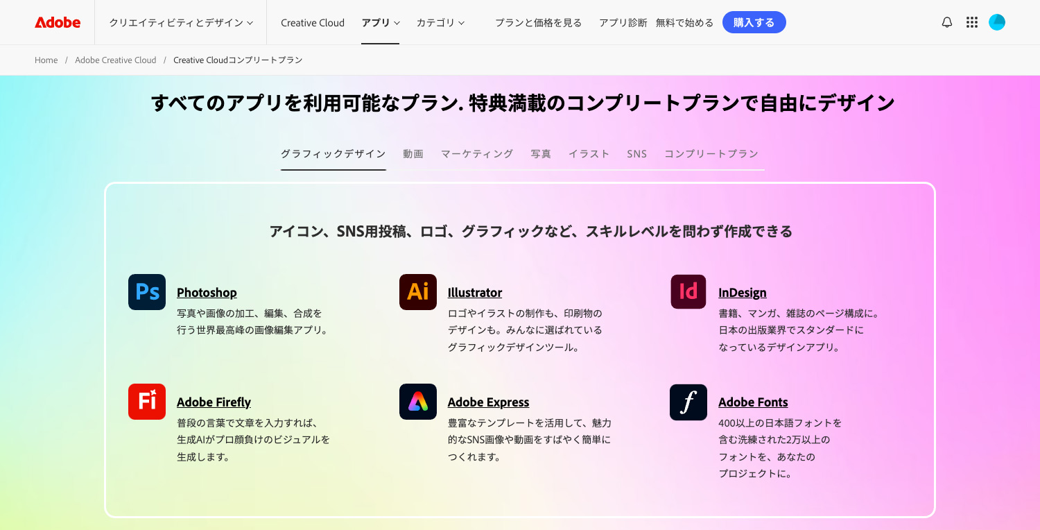 Adobe Creative Cloud コンプリートプラン
