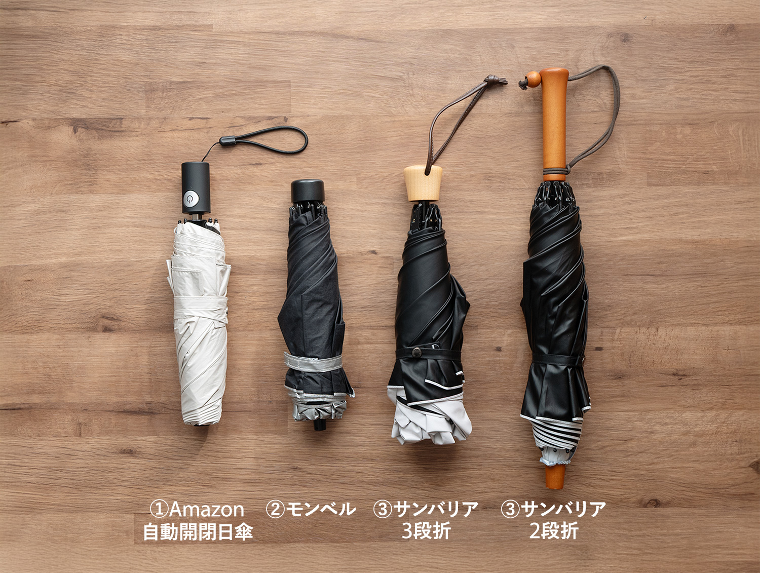 Amazonの自動開閉超軽量日傘・モンベル サンブロックアンブレラ 55・サンバリア 3段折・サンバリア 2段折